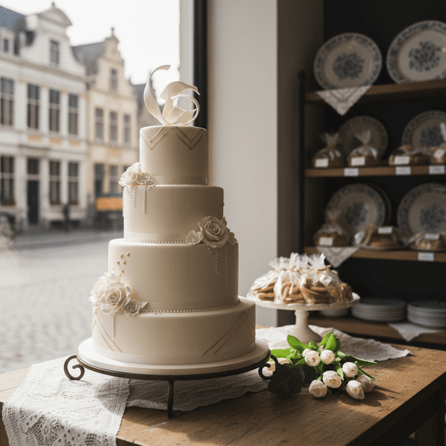 AI-generated wedding cake display image