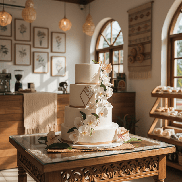 AI-generated wedding cake display image