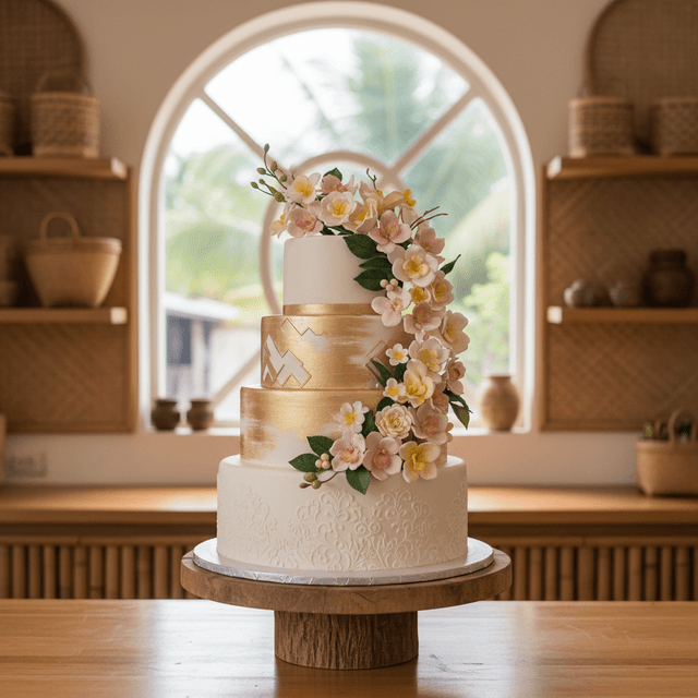AI-generated wedding cake display image