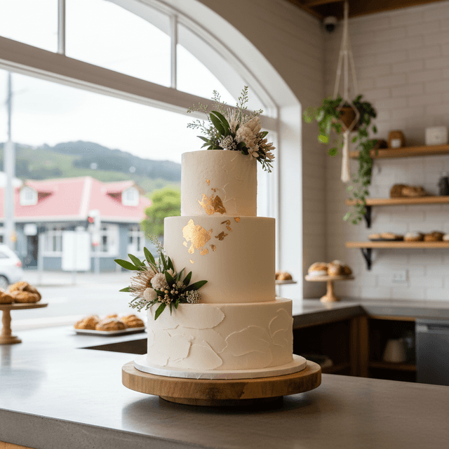 AI-generated wedding cake display image