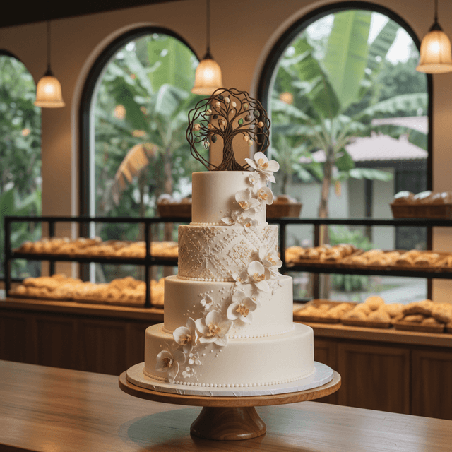 AI-generated wedding cake display image